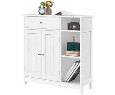 Yaheetech Mobile da Bagno Armadietto Autoportante con Scomparti Mobiletto Multiuso da Terra con Cassetto e Ante 75 x 30 x 80 cm Armadio Salvaspazio con Ripiano Regolabile Moderno Bianco
