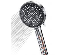 YEAUPE Soffione Doccia Risparmio Idrico con filtro, soffione doccia a pioggia con 6 tipi di getto, soffione doccia alta pressione (soffione senza tubo), 9L/Min