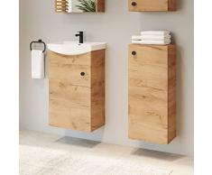 Planetmöbel Set da bagno in mobiletto da 45 cm con lavabo e 1 armadietto medio in rovere dorato, set da 3 pezzi