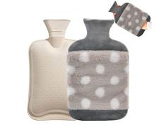 Yeahbo Borsa Acqua Calda Peluche Grande 2L, Boule Acqua Calda, Borse Acqua Calda per Alleviare Il Dolore, Schiena, Collo E Spalle, Borsa DellAcqua Calda Regalo per Natale, San Valentino (Grigio)