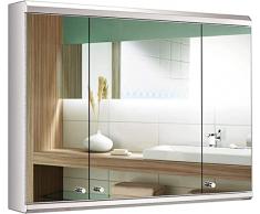 Armadietto a Specchio per Bagno in Acciaio Inossidabile, Armadietto per Medicinali a Parete con 3 Ante a Specchio, Finitura Cromata Lucida, Argento,100x70cm