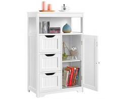 Yaheetech Mobile da Bagno Armadietto da Terra Mobiletto con Cassetto e Ripiano Regolabile Bianco Credenza Multiuso con Doppia Ante Organizzatore Portaoggetti da Cucina Soggiorno Salvaspazio
