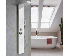 Colonna doccia in acciaio inossidabile,Sistema doccia Pannello con getti di massaggio,Doccetta a mano,Cascata e doccia effetto pioggia,130x47x15cm, 4 modalità Selezionare (Specchio argento)