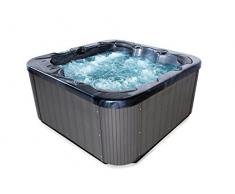 Outdoor Vasca Idromassaggio Jacuzzi Zeus colore nero con 44 ugelli per massaggio + riscaldamento + disinfezione ozono + illuminazione a LED esterno Pool per 5 – 6 persone per giardino/Terrazza/esterni