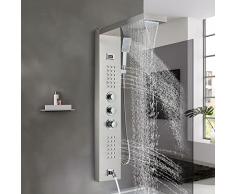 Colonna Doccia Termostatica con 5 Funzioni Miscelatore Pannello Doccia Set,colonna doccia con soffione e doccetta,Soffione Fisso,Bocca Vasca,304 Acciaio Inox Nera Hevenaov