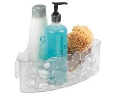 iDesign Portaoggetti doccia angolare, Portaoggetti bagno che si monta senza trapano, Piccolo portasapone doccia in plastica con ventose e fori di scolo, trasparente