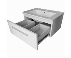 paplinskimoebel GRANADA Mobile da bagno con lavabo, Mobili bagno sospeso 50x40 cm, Lavabo da ceramica, Set di mobili in laminato rifinito con PVC, Cassetto estrazione totale, Bianco