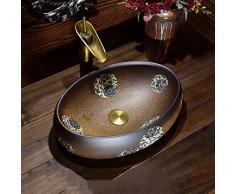APENCHREN Contenitori Europei in Vetro Temperato, Retro Lavabo in Vetro, Lavabo da Appoggio, Lavabo Ovale per Bagno E Hotel (45x30x14cm)