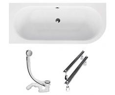 BESCO AVITA Vasca da bagno 150 x 75 cm in acrilico Set grembiule sifone vasca angolare vasca da bagno bianco design moderno scarico sinistro (vasca + scarico + piletto)