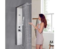 AWorddy Colonna Doccia Idromassaggio in Acciaio Inox 5 Funzioni Pannello Doccia Set e di Temperatura (Display LCD) per Bagno,Soffione Fisso,Massaggi,Doccetta e Bocca Vasca