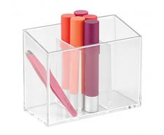 iDesign Porta spazzolino a 3 scomparti, Portaspazzolino anche per make up o pennelli trucco, Bicchiere portaspazzolini bagno in plastica, trasparente