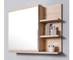 Domtech Home Decor - Armadietto da bagno con specchio, ripiani e luce a LED, in autentico rovere Sonoma, R