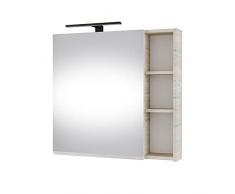 Planetmöbel Moderno armadietto da bagno con specchio con luce integrata, ante a specchio, spazio e presa di corrente, Oregon