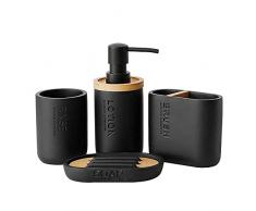 zhanwang Set di Accessori da Bagno, Set di Accessori da 4 Pezzi, con Dispenser di Sapone Decorativo in Legno, Tazza per spazzolino da Denti, portaspazzolino, portasapone, Articoli per la casa (Nero)
