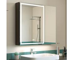 KWW 75 x 70 cm Doppie Porte LED Illuminato Bagno Medicine Cabinet con Specchio, Temperatura di Colore Regolabile, Luci Dimmabili Anti-Nebbia, Outlet & USBs, Armadio Medico Montato A Parete