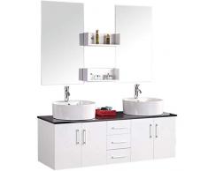 GRAFICA MA.RO SRL Mobile ARREDO Bagno Modello Lion 150 CM ARREDOBAGNO SOSPESO RUBINETTERIA LAVABO Bianco Neve con Piano Nero, Rubinetteria e Due Lavabo Inclusi