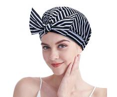 Cuffia da doccia impermeabile - Cuffie da doccia riutilizzabili da donna Cuffie da bagno con fiocco regolabile di grandi dimensioni per tutti i capelli (Nero bianco)