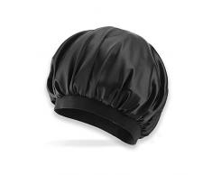 Berretto Da Notte In Raso, Cuffia Da Notte A Fascia Larga Elastica Per Donna Bonnet Per Capelli Ricci Per Capelli In Seta Per Trucco Da Doccia (Nero)
