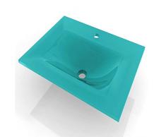 Espacio Bath Lavabo da appoggio Integrato in Vetro Misura 51x40, Colore Blu Turchese