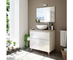 DMORA Mobile sottolavabo Berkeley, Mobiletto per Bagno a 2 Ante e 1 cassetto, Armadietto da Terra, lavabo Non Incluso, cm 78,5x46h80, Bianco Lucido e Olmo