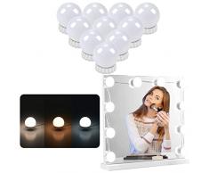 Lampada da specchio a LED, dimmerabile, Hollywood, lampada da trucco con interruttore, 3 colori, per specchio cosmetico, tavolo da toeletta, luminosità per tavolo da toeletta/bagno