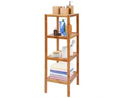 BAKAJI Mobile Scaffale A Colonna da Bagno Cucina 4 Ripiani in Legno di bambù 33 x 33 x 110 cm Mensole Ripiani Casa Salvaspazio