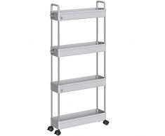 SOLEJAZZ Carrello portaoggetti a 4 livelli Carrello portaoggetti scorrevole estraibile Carrello portaoggetti mobile per scaffali per cucina, bagno, lavanderia, camera da letto, plastica, grigio
