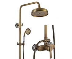 ESOP Colonna Doccia Retro Ottone Sistema Doccia Montaggio a Parete Set Doccia con 20 cm Girevole Soffione Doccia a Pioggia, Doccetta, Regolabile Asta doccia