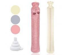 Borsa Acqua Calda Peluche 2L, Extra lunga Boule Acqua Calda con Morbida Copertura Rosa, Borsa Dellacqua Calda Per Collo e Spalle, Schiena, Gambe e Vita Impacco Caldo e Freddo, 73 cm Borse Acqua Calda