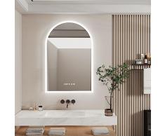 LUVODI Specchio da Bagno Retroilluminato con LED Orologio 60x90cm Arco Specchio Retroilluminato Bagno Specchio Smart Bagno Specchio Bagno Led Touch da Parete con Temperatura Data Luce Regolabile