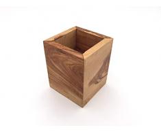 Bicchiere quadrato porta spazzolini da denti, portaspazzolino, portapenne, realizzato a mano in legno dulivo, idea regalo.