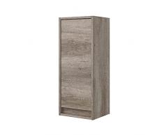 Pensile bagno sospeso salvaspazio H. 74 cm, 1 anta reversibile soft-close con ripiani interni serie Oasi, colore rovere, in kit di montaggio