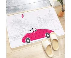 Tappetino da Bagno Antiscivolo,Automobili, donna alla guida di auto depoca rosa Sketchy Cityscape e Butterfl,Tappetini per Il Bagno Vasca Doccia WC Tappeto da Terra in Microfibra Assorbente 60x100 cm