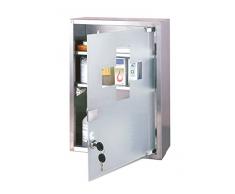 axentia Armadietto per medicinali in acciaio INOX - Cassetta porta-medicinali a 3 ripiani, dotato di serratura di sicurezza, 30 x 12 x 45 cm