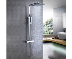 Biubiubath - Sistema a colonna per doccia termostatica con miscelatore termostatico, doccia a mano quadrata e doccia a testa, colonna per doccia regolabile In altezza, anti-bruciore, cromato