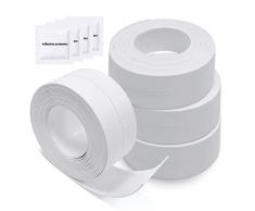 4 Rotoli Nastro Sigillante Autoadesivo Impermeabile da Cucina Lavello PVC Strisce Adesive Bordo per Bagno Vasca,Angolo Parete (Bianco)