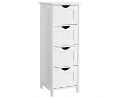 VASAGLE Cassettiera da Bagno con 4 Cassetti, Mobiletto Autoportante per Soggiorno, Camera da Letto, Corridoio, Cucina, in Legno, 30 x 30 x 82 cm, Bianco LHC40W
