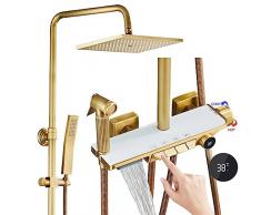 ESOP Colonna Doccia Retro Ottone Sistema Doccia Display Digitale Set Doccia con Girevole Soffione Doccia a Pioggia, Doccetta, Rubinetto della Vasca, Spruzzatore per Bidet