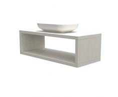 Mensola lavabo con vano portaoggetti, anche su misura, in 9 colori design 100% made in italy, incluse staffe a scomparsa, per bagno e lavabi dappoggio (Bianco larice, 100x50 cm - h 38 cm)