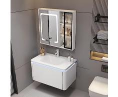 Comò da Bagno Bianco,Mobile da Bagno Bianco Rettangolare Lavandino in Ceramica con Specchio,Mobile da Bagno Piccolo Montato a Parete,Rubinetto Regolabile per Temperatura dellAcqua ( Color : Smart mir