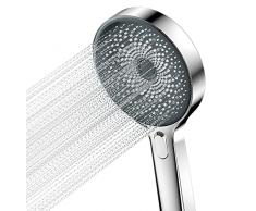 Krobec Soffione doccia, doccia a mano grande da 130 mm. Soffione doccia con 3 modalità,doccia estraibile, set di doccia Premium.Massaggio spray per spa (cromato)
