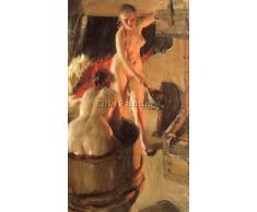 ZORN WOMEN BATHING IN THE SAUNA ARTISTA QUADRO RIPRODUZIONE DIPINTO OLIO A MANO 65x40cm qualita museo
