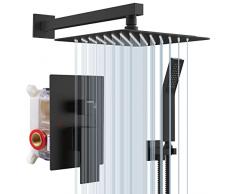Rainsworth Sistema Doccia Nero, Set Doccia Completo con Miscelatore Incasso, Soffione Doccia a Parete 25x25cm