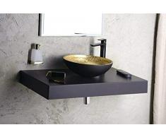 Lavandino rotondo in vetro, 40 x 14 cm, oro/nero, fatto a mano