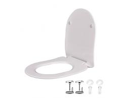 Sedile WC Slim con Chiusura Ammortizzata, Copriwater Forma di D, Tavoletta WC Design Sottile in Antibatterico Duroplast, Sgancio Rapido, Rapido Montaggio, Facile da Pulire, Bianco