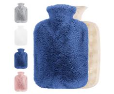 Cooyou Borsa Acqua Calda Peluche,2L PVC Borsa Dellacqua Calda per Alleviare il Dolore, Boule Acqua Calda in Gomma Ottimo Regalo per Bambini, Donne e Anziani, Blu