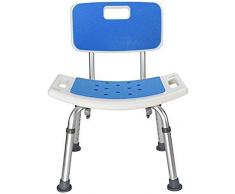 IAIZI - Sgabello da bagno per doccia e vasca da bagno, altezza regolabile, portatile, con schienale antiscivolo, in alluminio, leggero, anziano e disabili, con seduta da 150 kg