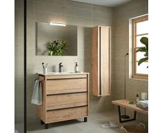CAESAROO Mobile Bagno a Terra 80 cm Nevada in Legno Rovere ostippo con lavabo in Porcellana - 80 cm, Standard