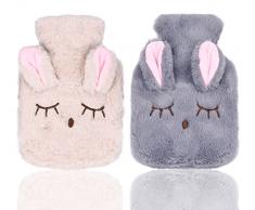 Mini Borsa dellacqua Calda, 2 Pezzi Borsa Acqua Calda Boule Acqua Calda Bottiglia di Acqua Calda con Fodera Regalo per Bambini, Madre e Padre, 350 ML (Grigio e Beige)