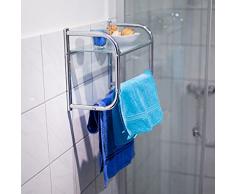 Relaxdays Porta Asciugamani e Porta Oggetti Bagno con Mensola Vetro, 34 X 45 X 23 cm, Acciaio Inossidabile, Argento